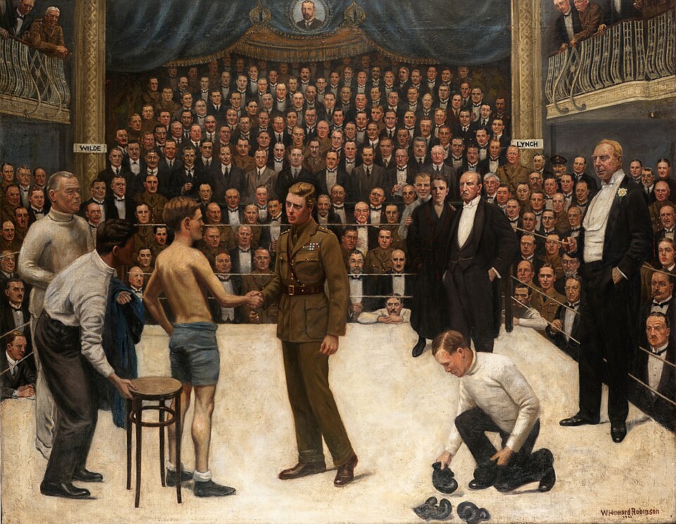 Historische Darstellung eines Boxkampfes im National Sporting Club, 1919