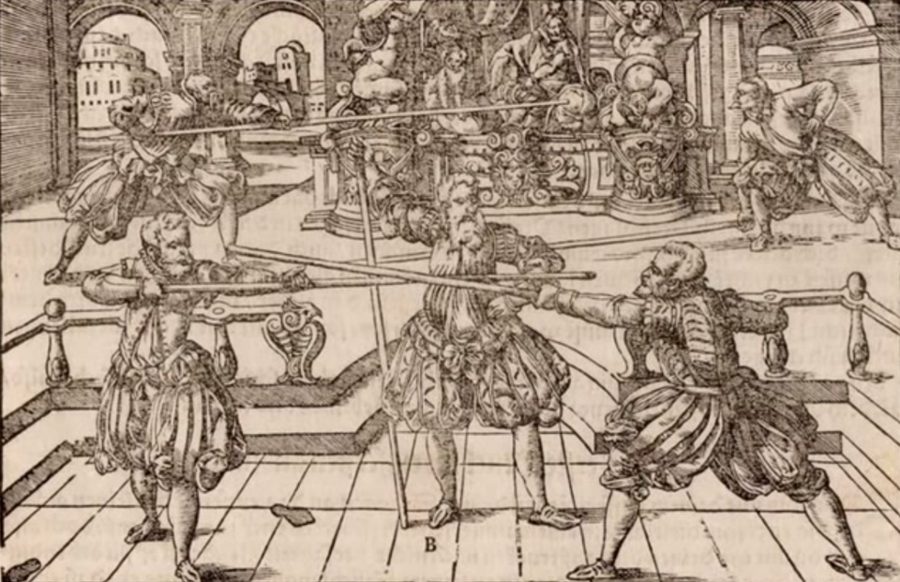 Historische Darstellung des portugiesischen Stockkampfs Jogo do Pau