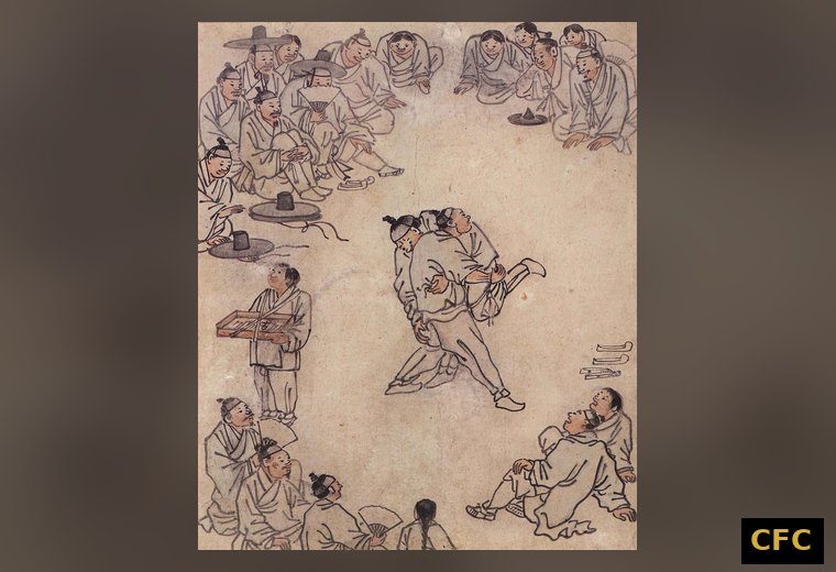 Historisches Genrebild „Ssireum“ von Kim Hong-do, 18. Jahrhundert