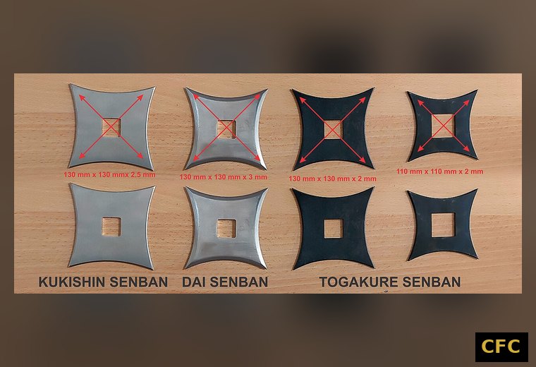 Verschiedene Senban-Shuriken-Typen im Überblick