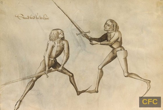 Historische Fechtbuchdarstellung (Talhoffer): Kampf mit dem langen Schwert