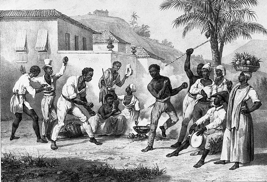 Historische Darstellung einer Capoeira-Roda in Brasilien, 19. Jahrhundert