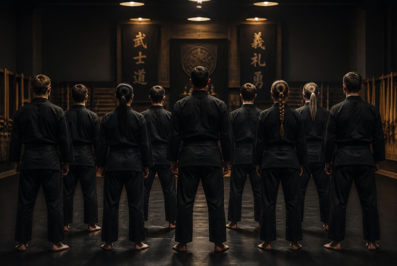 Trainingsgruppe von hinten in der Trainingshalle von CFC – Die Kampfkunstschule in Villach